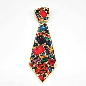 Heidi Daus Multicolor Swarovski Crystal Encrusted Tie Shaped Brooch Enhancer